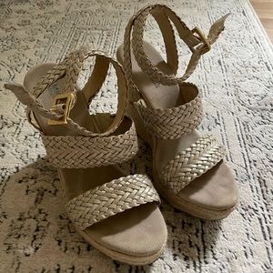 Michael Kors Gold Braided Wedge Espadrilles